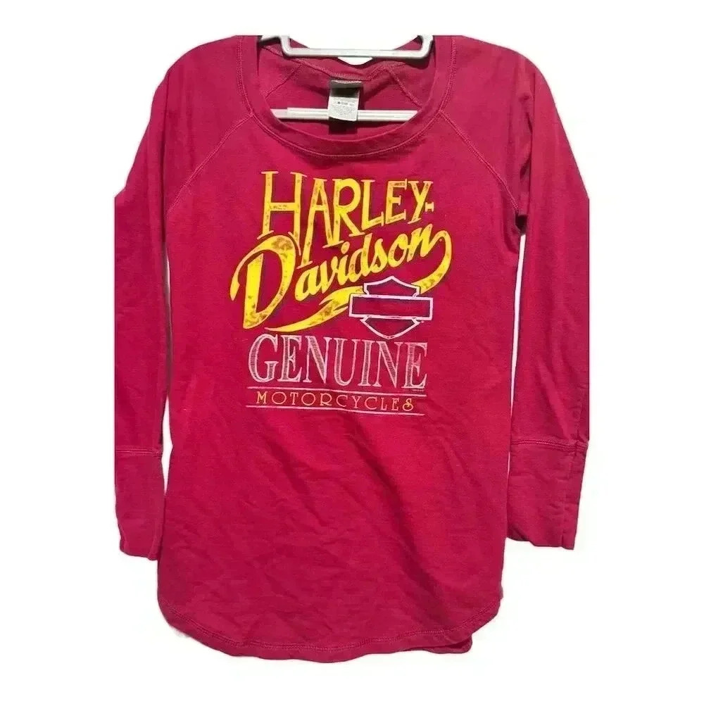 Harley-Davidson Women's‎ Pink Long Sleeve Pullover Biker Motorcycle logo S Y2K